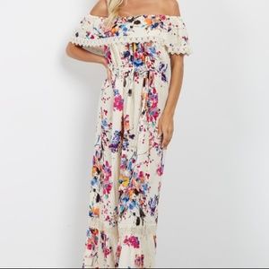 Pink Blush Ivory Floral Off Shoulder Dress